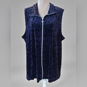 Catherines Velvet Purple Black Swirl Zip Front Layering Vest Womans 3x Bling